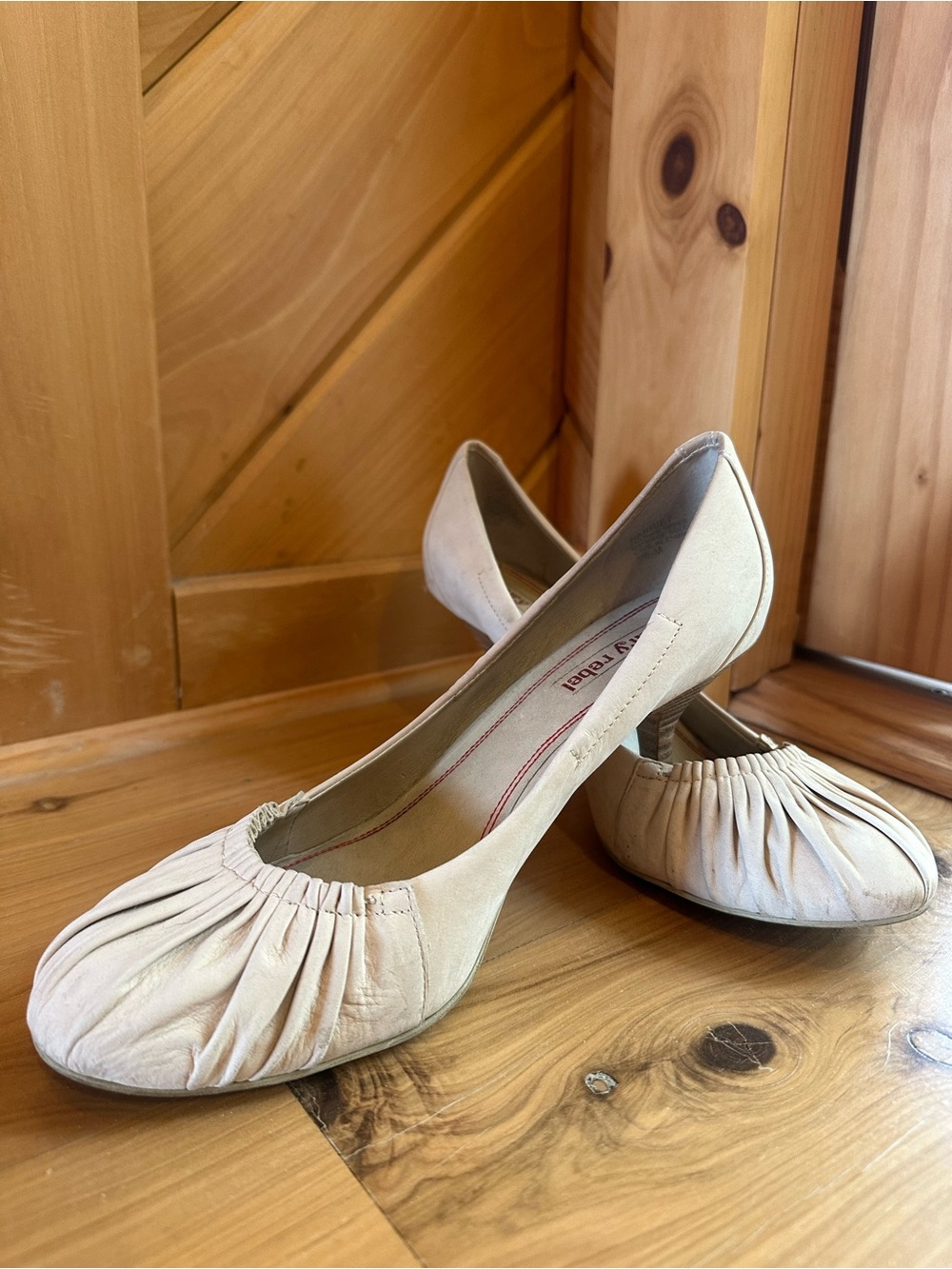 luxury rebel Cream Ruched Round-Toe Heels
